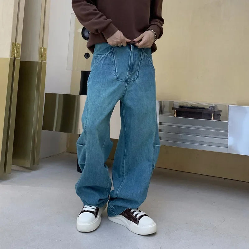 cityboy splice fashion brand jeans men streetwear hip hop vibe loose casual straight washed denim baggy jeans pant man trousers urban skinny jeans
