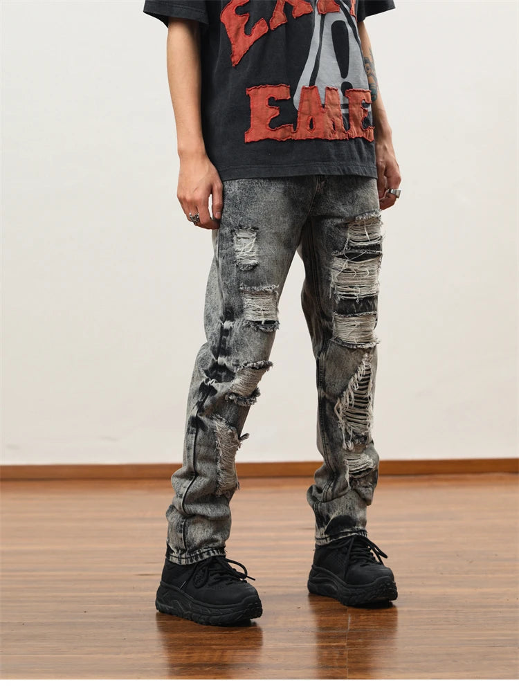 destroy distressed ripped denim jean pants new fashion biker jeans streetwear slim pants jogger y2k mens jeans skinny jeans men unique joggers style 1431