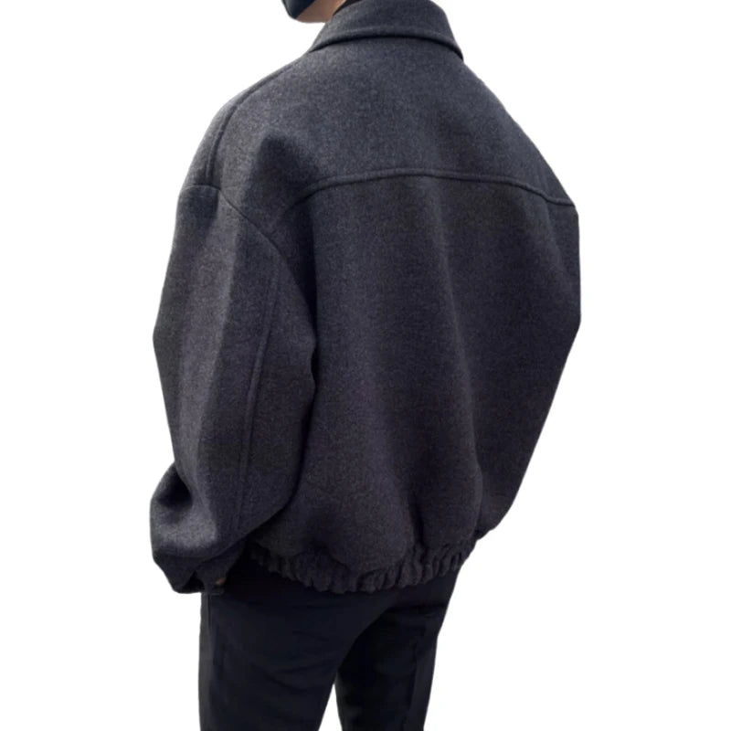 2024 loose casual mens solid color jacket fashion daily commuting windproof short woolen coat thickened warm drawstring street shorts