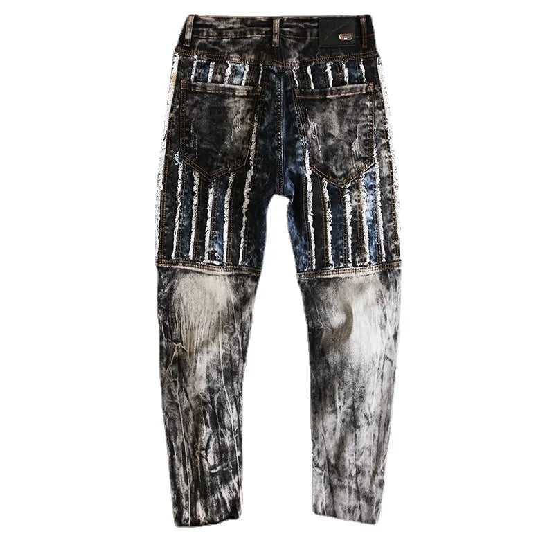 fashion distressed washed ripped destroied denim jean pants mens zipper skinny biker jeans hip hop streetwear slim pants joggers unique joggers style 191