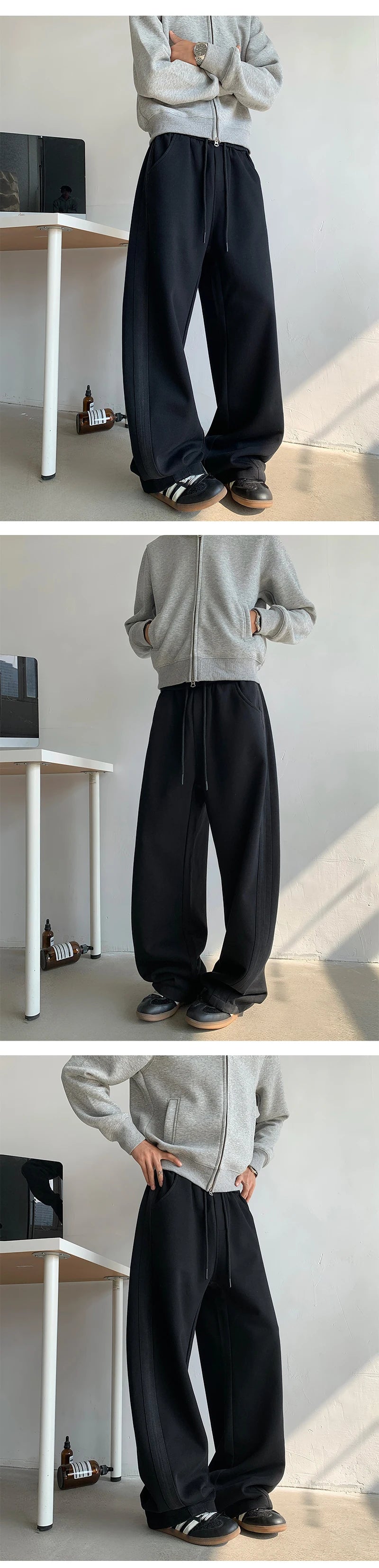 winter new mens tie dye fleece casual pants side striped wide leg straight sweatpants neutral high quality long baggy trousers unique joggers style 868
