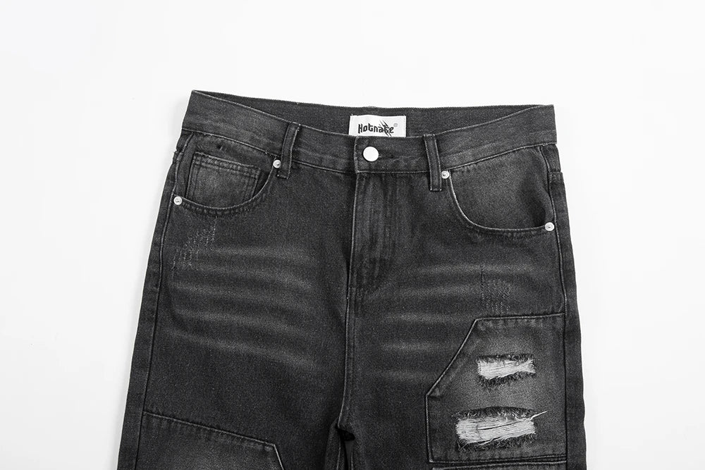 vintage washed ripped hole slim pencil pants mens and womens streetwear frayed distressed baggy jeans oversize loose denim pants unique jeans style 4348