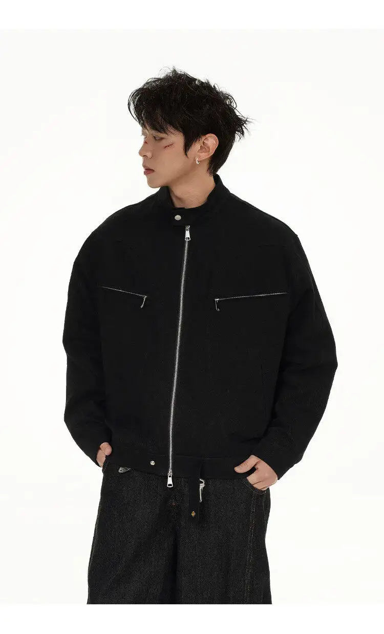 spring autumn fashion motorcycle jacket men stand collar loose casual korean streetwear vintage cargo jackets coat outerwear unique cargo style 206