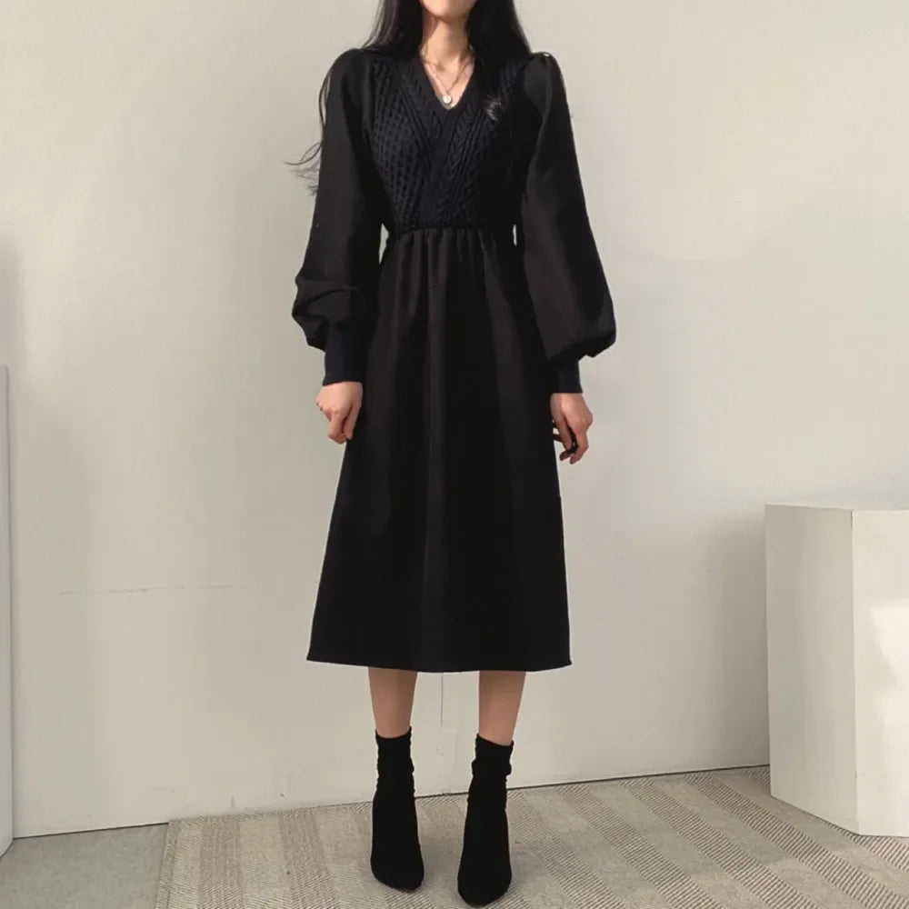 Winter Dress Long Elegant Splicing Stripes Y2k Knitted Dress Women Koean Fashion Long Sleeve Dresses Female Club Party Vestidos Street King Limited