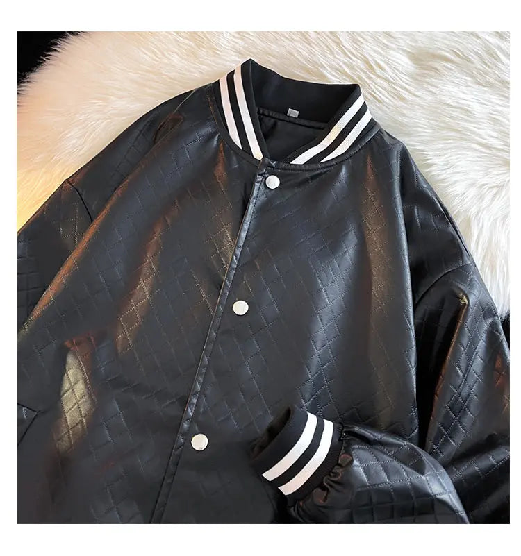 popular unisex basuball jacket fashion solid color lozenge pattern bomber jacket comfortable casual female clothing unique default style 4992