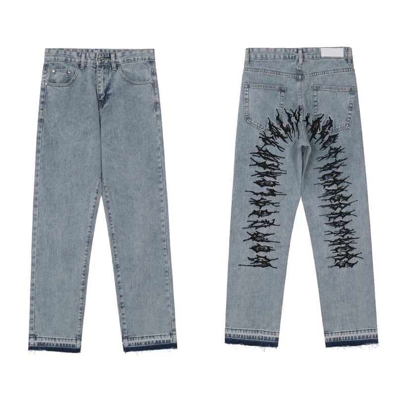 fashion back letters embroidery denim jeans mens casual zipper straight harajuku jean trouser hip hop streetwear pants joggers unique joggers style 4449