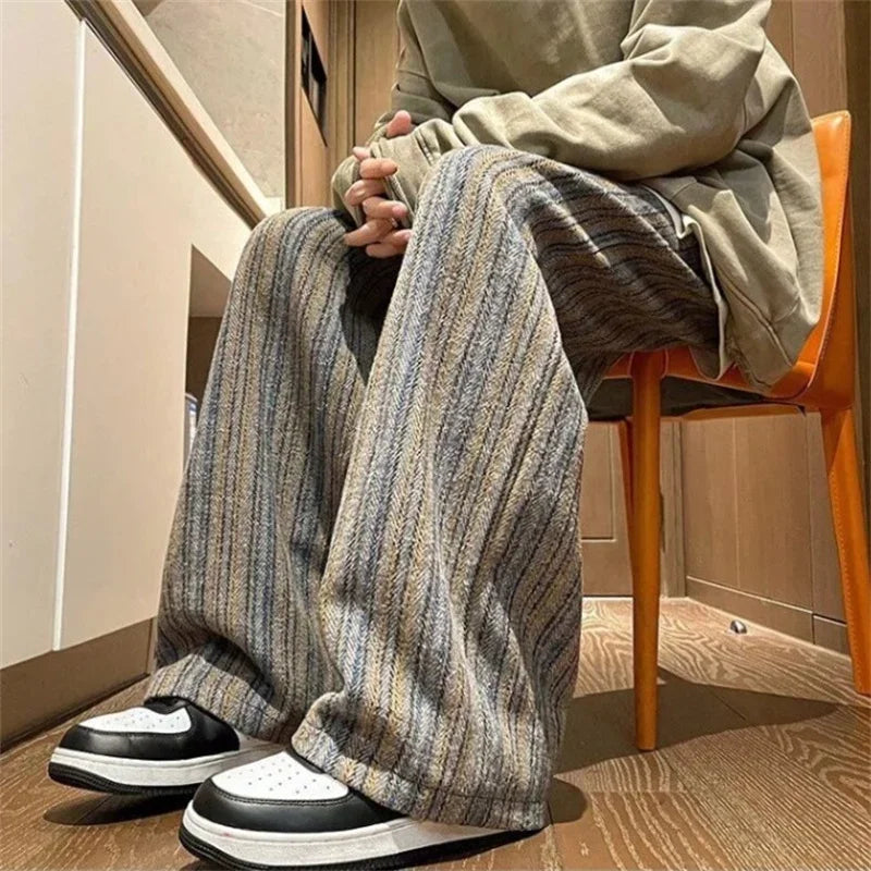 autumn striped woolen straight leg pants for men classic y2k vintage baggy trousers new casual high street fashion sweatpants 1 streetwear sweatpants