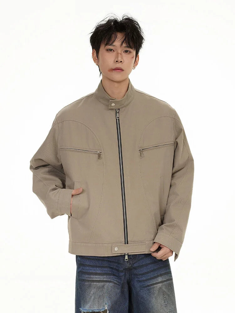 spring autumn fashion motorcycle jacket men stand collar loose casual korean streetwear vintage cargo jackets coat outerwear baggy cargo bottoms