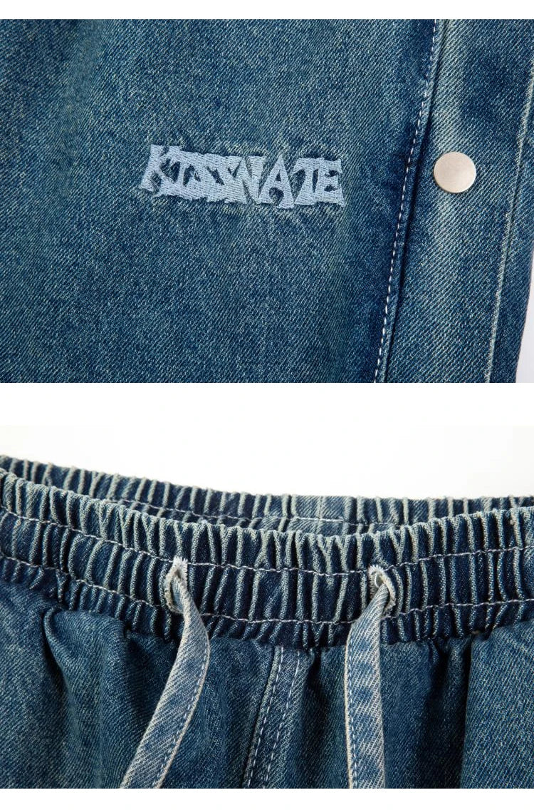 washed distressed denim sweatpant cashew flower patchwork oversized splice buckle jogging jeans casual button baggy men clothing unique joggers style 3364