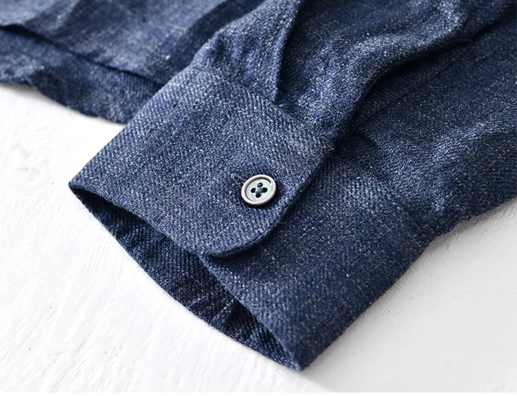 Vintage Linen Shirt Men Spring Autumn New Khaki Lapel Loose Long Sleeve Shirt Retro Casual Solid Breathable Cardigan Top Tees Street King Limited