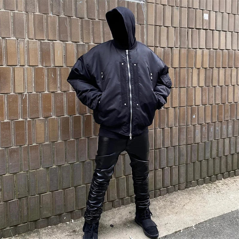 undermycar 2023 new high street fashion brand high quality multi pocket flight jacket cotton coat black unique default style 3622