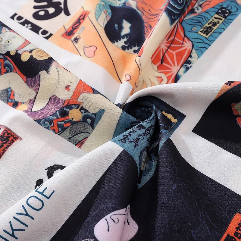 Japanese Retro Ukiyo-e Painting Graphic Printed Long Sleeve Shirts for Men Autumn Fashion Oversized Lapel Single Breasted Shirt Street King Limited