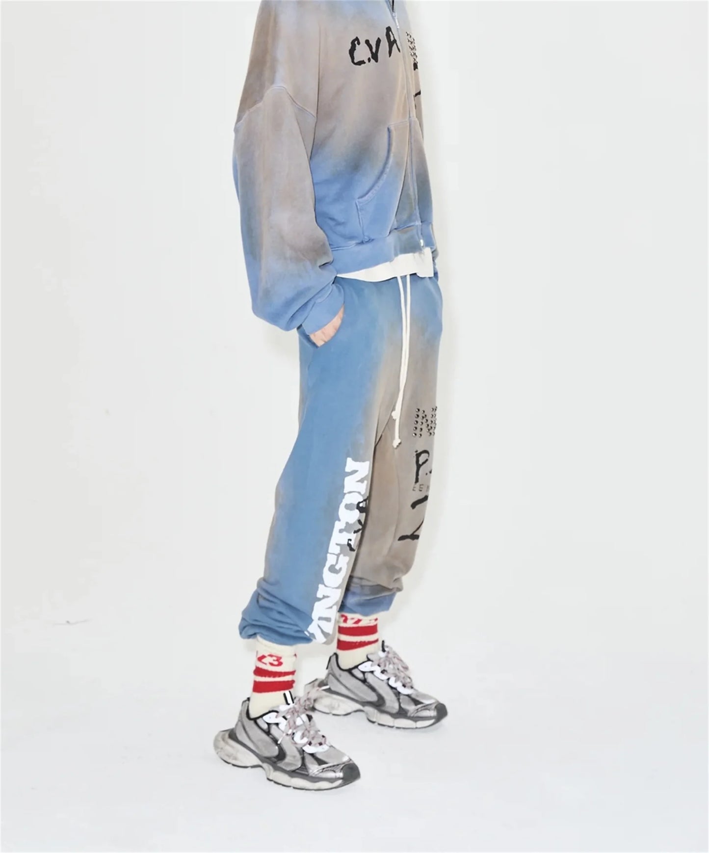 24ss rrr123 gymno high street heavyweight best quality cotton gradient washed distressed drawstring casual sport pants leggins clean everyday pants