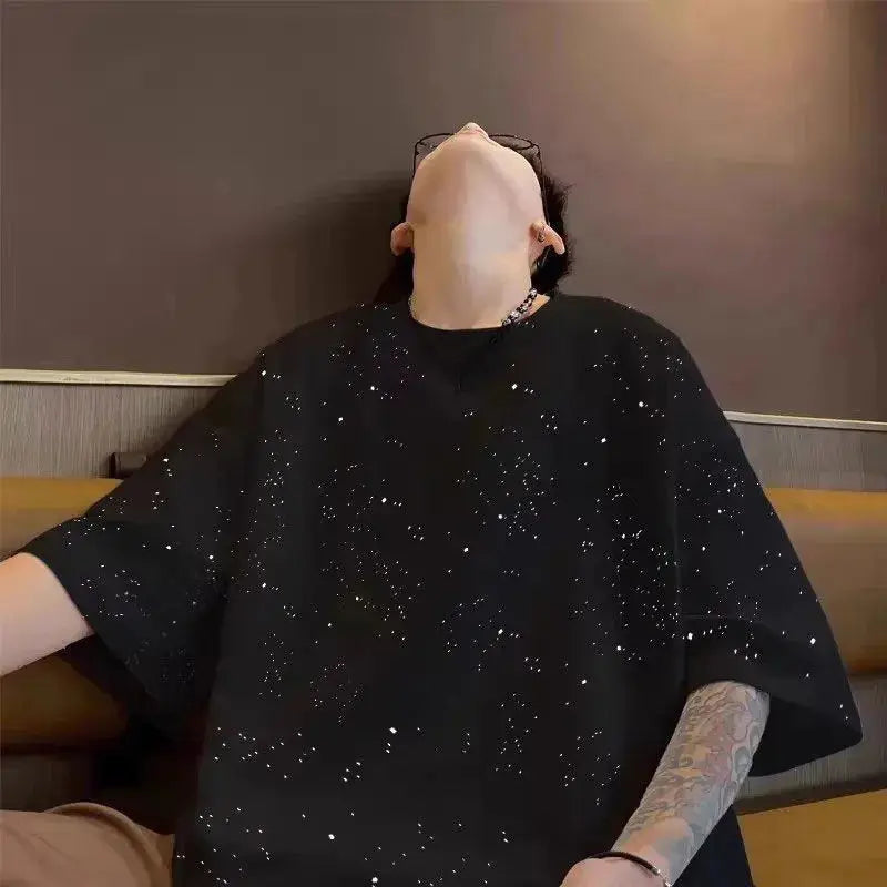 Summer cotton loose round neck starry sky short sleeved men and women American street trend personalized printed T-shirt top Street King Limited