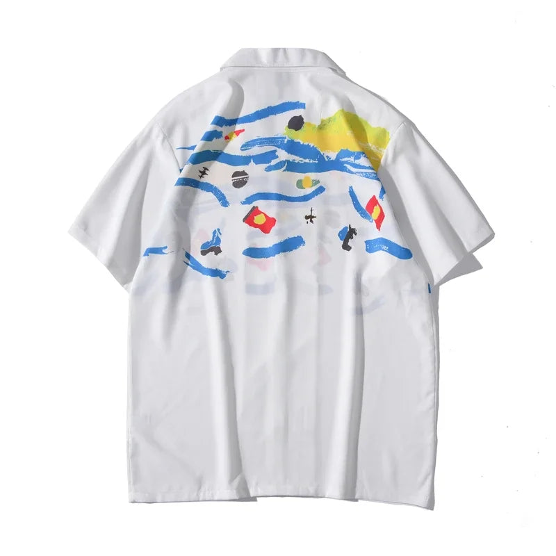 Dark Icon White Graffiti Hawaiian Shirts Street Men's Polo Shirt Summer Light Weight Cool Material Blouse Male Tops Street King Limited