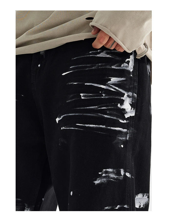 fashion graffiti printed denim jeans mens unisex casual zipper straight jeans streetwear hip hop loose black jean pants joggers unique joggers style 3274