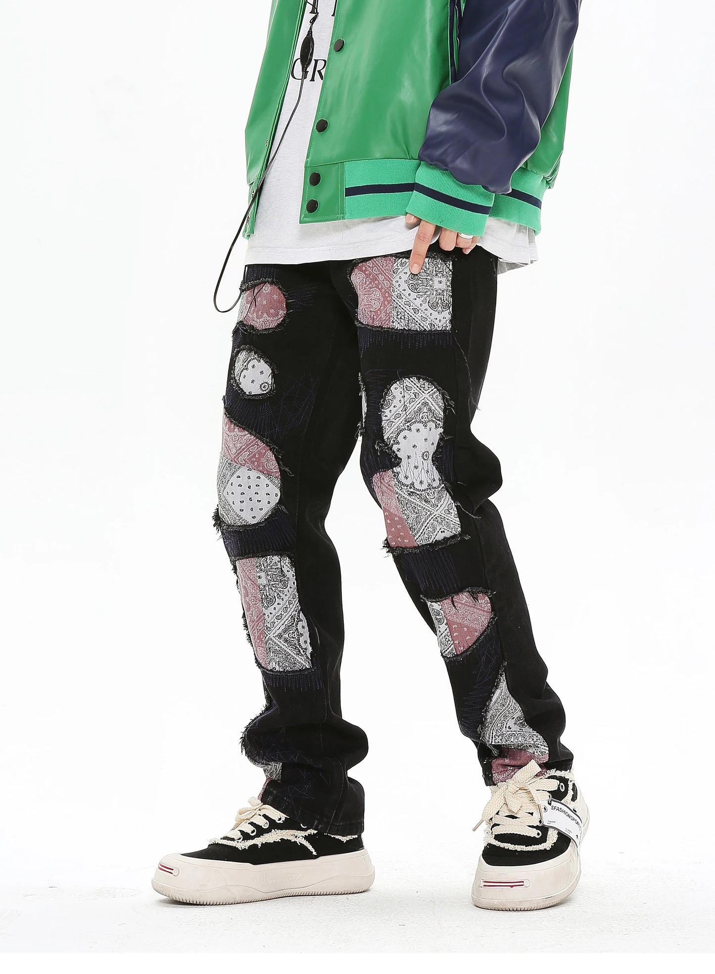 patchwork harajuku denim jeans mens zipper jeans hip hop fashion streetwear new casual straight joggers pants jeans for men unique joggers style 1455
