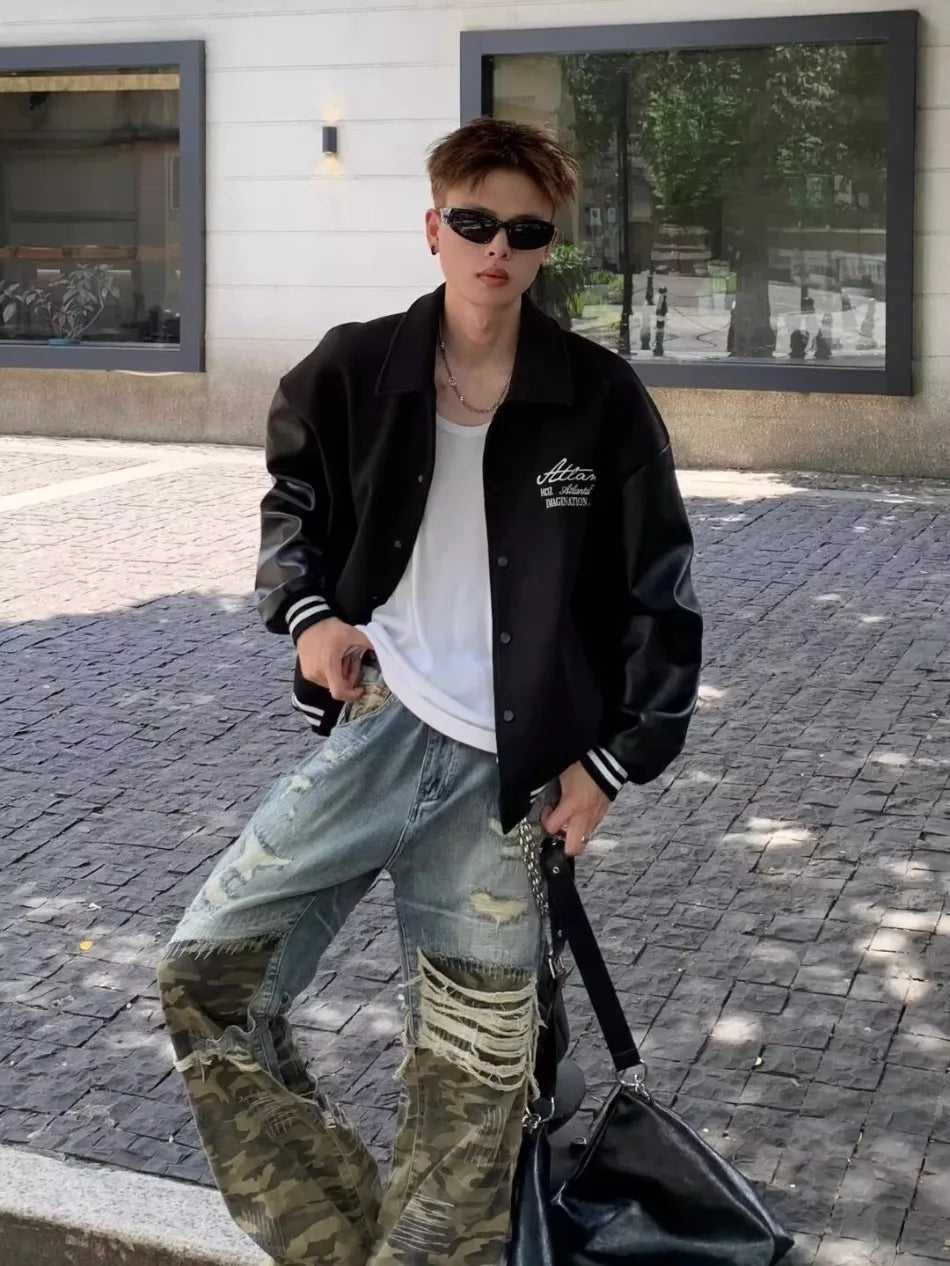 Trendy Camo Cowboy Cargo Pants Mens Spring Autumn Elasticity Fashion Harajuku Patchwork Straight Jeans New Washed Denim Trousers Street King Limited