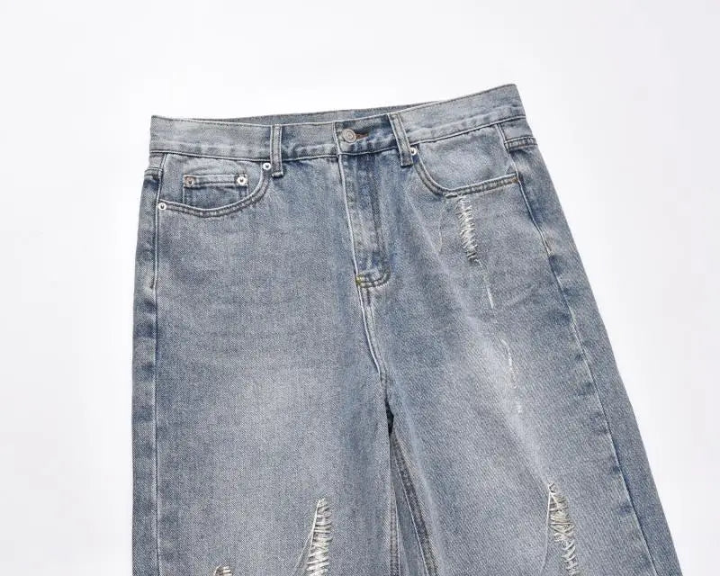 fashion loose streetwear denim jeans new casual wide legs straight jean pants hip hop tassel joggers baggy jeans men clothing unique joggers style 4903