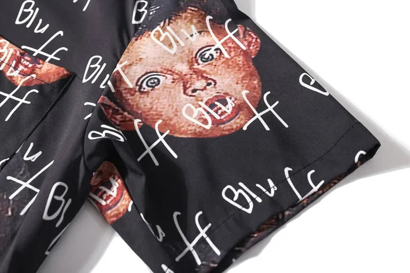 Dark Icon Bluff Boy Full Printing Hip Hop Shirt Street Summer Short Sleeved Men's Shirts Streetwear Clothing Street King Limited