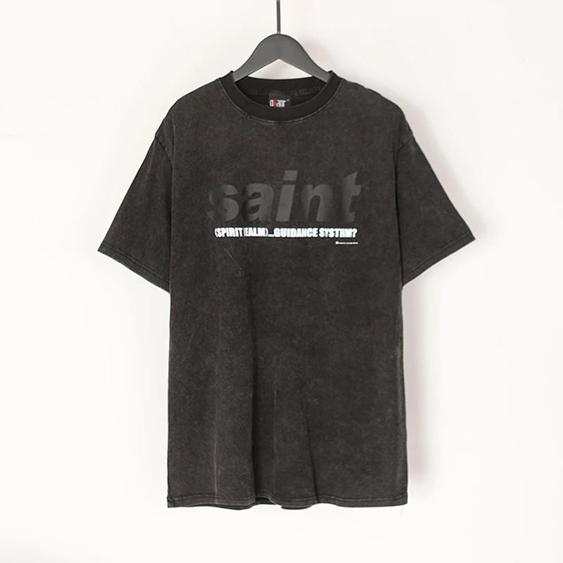 Saint T-shirt Summer Men Woman High Quality Street Hip Hop Chaopai Lovers Loose Casual O-Neck Wash Top Tees Street King Limited