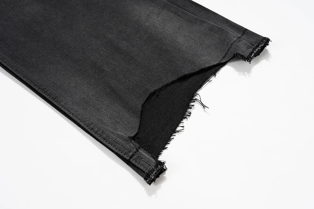 vintage washed hole damaged jeans pants for men streetwear y2k ripped black denim trousers pantalones hombre baggy cargos unique cargo style 3536