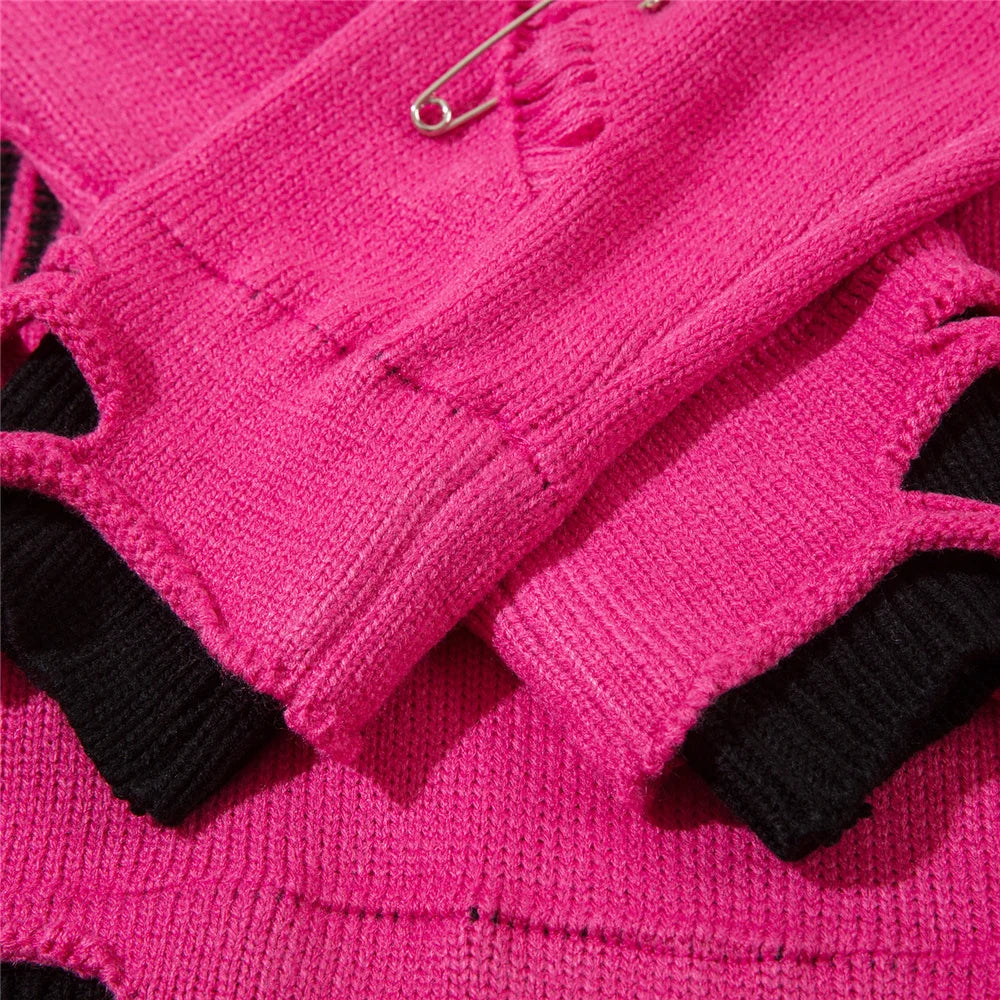 2023 Hip Hop Knitted Sweater Streetwear Star Graphic Distressed Ripped Pullover Men Harajuku Casual Knitwear Unisex Punk Street King Limited
