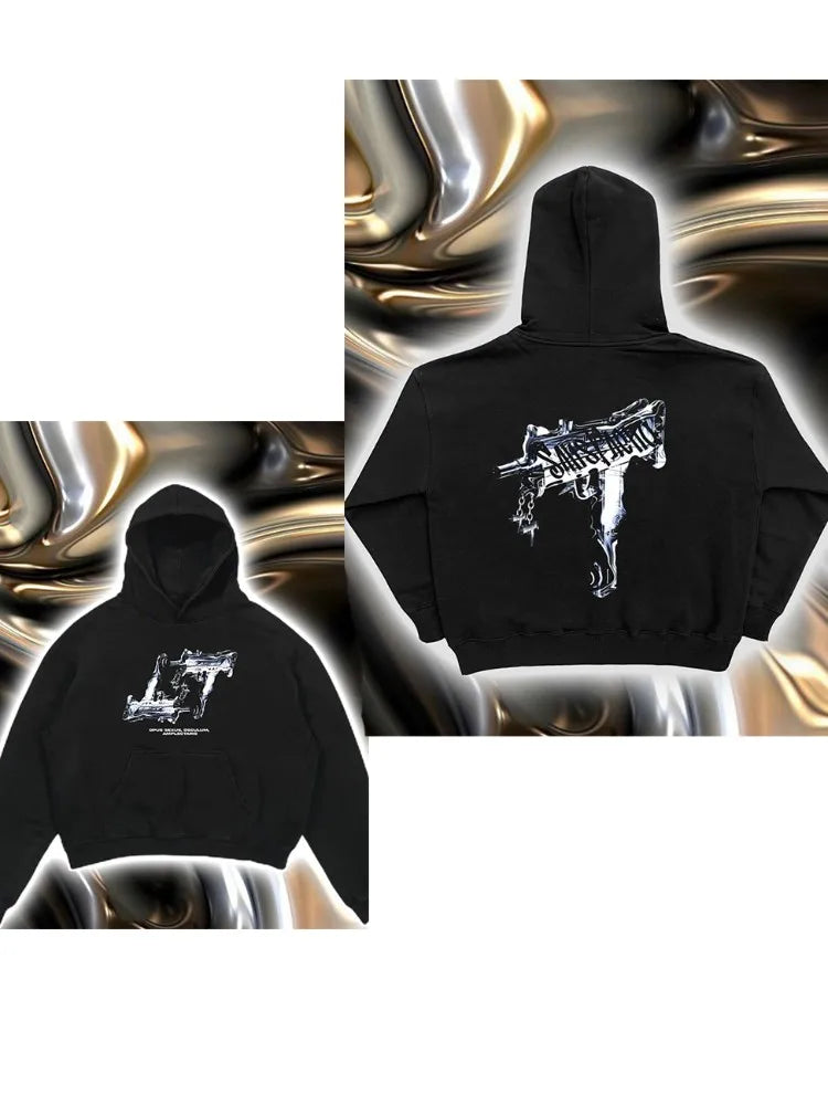 Y2k women's long sleeved hoodie oversize streetwear sweatshirt dark hip hop punk pattern printed vintage harajuku trendy wear Street King Limited