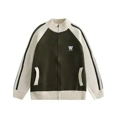 2023 College Vintage Knit Cardigan Men Harajuku Letter Print Patchwork Sweater Casual Loose Zipper Pull Homme Spring Autumn Street King Limited