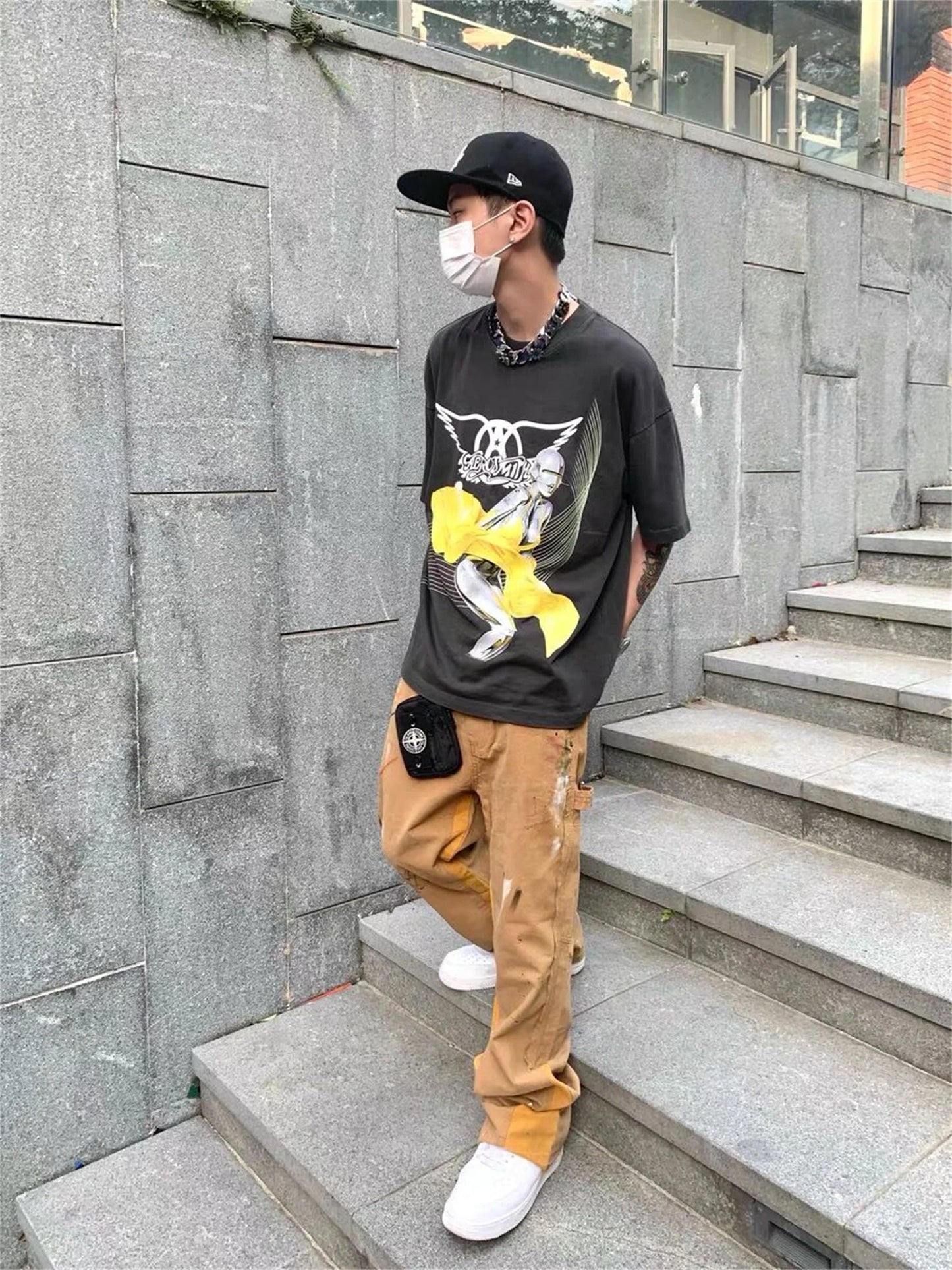 Summer Vintage Retro Style Printing Washed Casual Loose High-Street Tops T-Shirt For Men Street King Limited