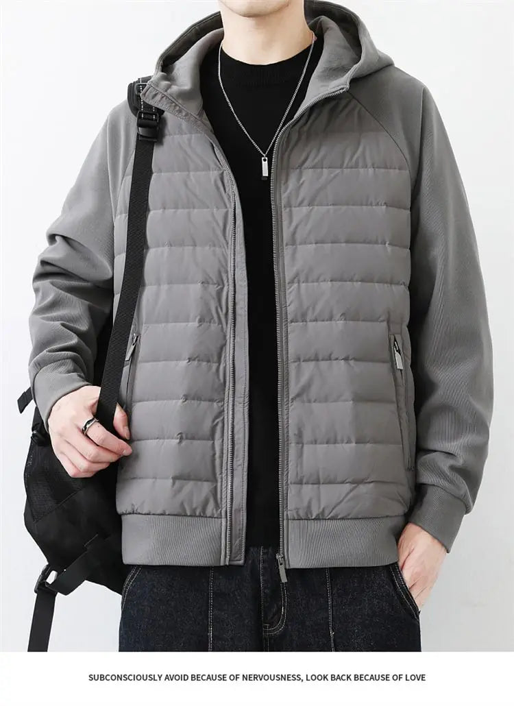 90 duck down jacket men fashion splice loose casual lightweight down hooded down jacket winter warm hoody coat outerwear unique default style 1126