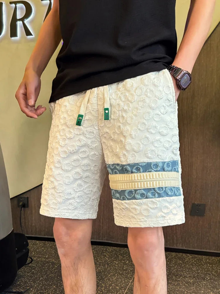 summer foam print shorts men y2k streetwear pleated baggy bermudas para hombre hip hop fashion vintage casual short pants unique shorts style 3345