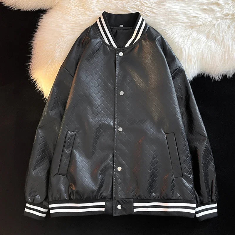 popular unisex basuball jacket fashion solid color lozenge pattern bomber jacket comfortable casual female clothing clean everyday pants