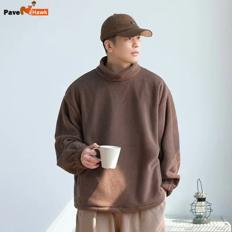 Men Women Winter Fleece Sweatshirt Korean Style Half High Collar Streetwear Oversized Couple Solid Color Autumn Warm Pullovers Street King Limited