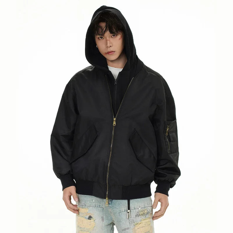 splice hat flight jacket men women streetwear fashion loose casual short hooded bomber jacket couple hoody coat outerwear summer street shorts