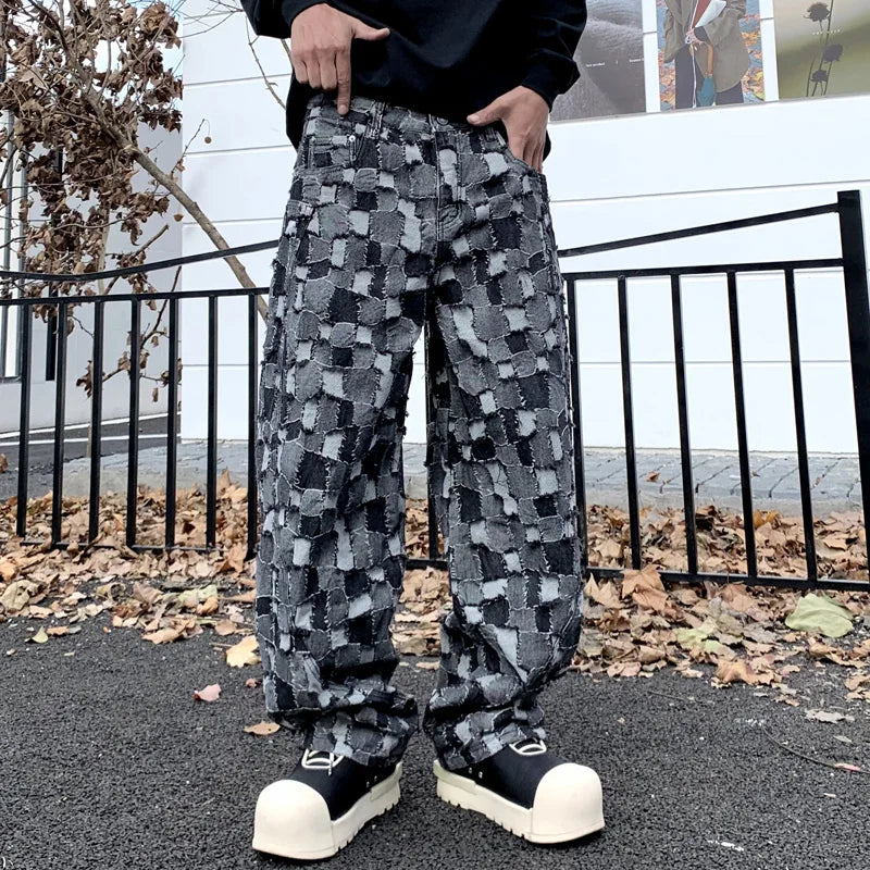 men distressed washed denim streetwear brand hip hop loose casual motorcycle cargo jeans pant cityboy y2k trousers unique cargo style 2352