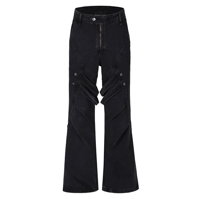 Men Jeans Retro Splicing Micro-Flared Denim Trousers American High Street Cargo Pants Y2K Harajuku Vintage Streetwear Unisex Street King Limited