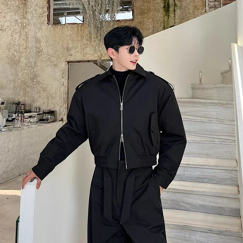 men 2 pieces sets quilted short cargo jacket pant autumn winter korean streetwear casual thicken bomber coat trousers suits unique cargo style 2639