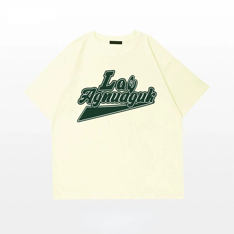 Summer Korean Retro Men's Printed Short-sleeved T-shirt New Trendy Brand Letter American Casual Y2K Simple Half-sleeved Top Street King Limited