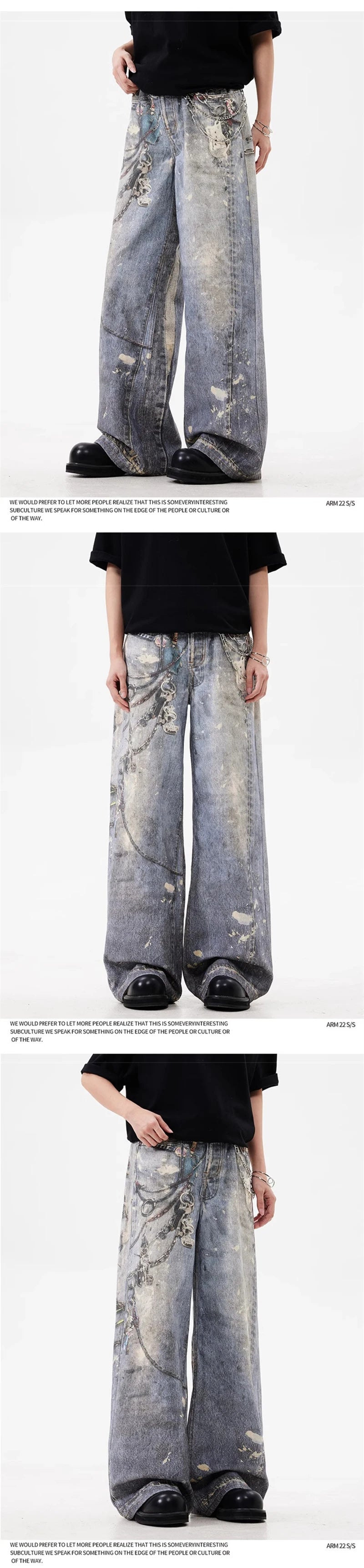 new 3d chain printed baggy jeans for men and women casual baggy straight denim pants high street wide leg y2k blue jean unique jeans style 431