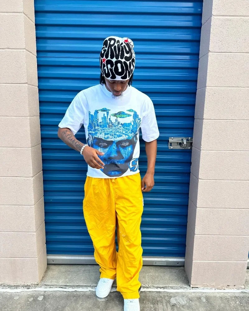 y2k Fashion Gothic Weird Letter Pattern Oversized T-Shirt Short Sleeve Men's Retro Harajuku Loose Round Neck Versatile Brand Top Street King Limited