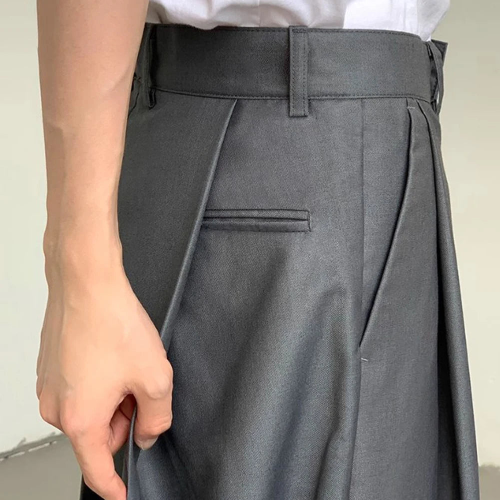 mens straight tube ice silk pants casual slacks youth thin wide leg pants business summer pants soft vintage trousers unique default style 976