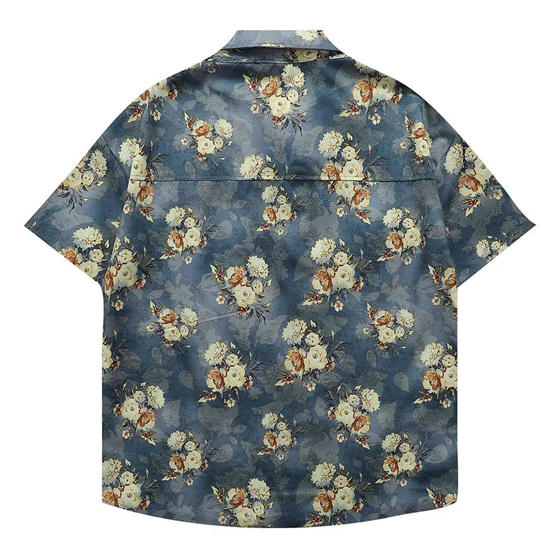 Men Shirts Sclassic Flower Pattern Retro Tops Casual Loose Fashion Clothing Harajuku Style Versatile Shirts Unisex Street King Limited