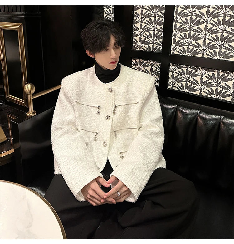multi zipper sequin woolen jacket men french retro fashionable casual christmas jacket spring autumn coat stage show clothing unique default style 1458