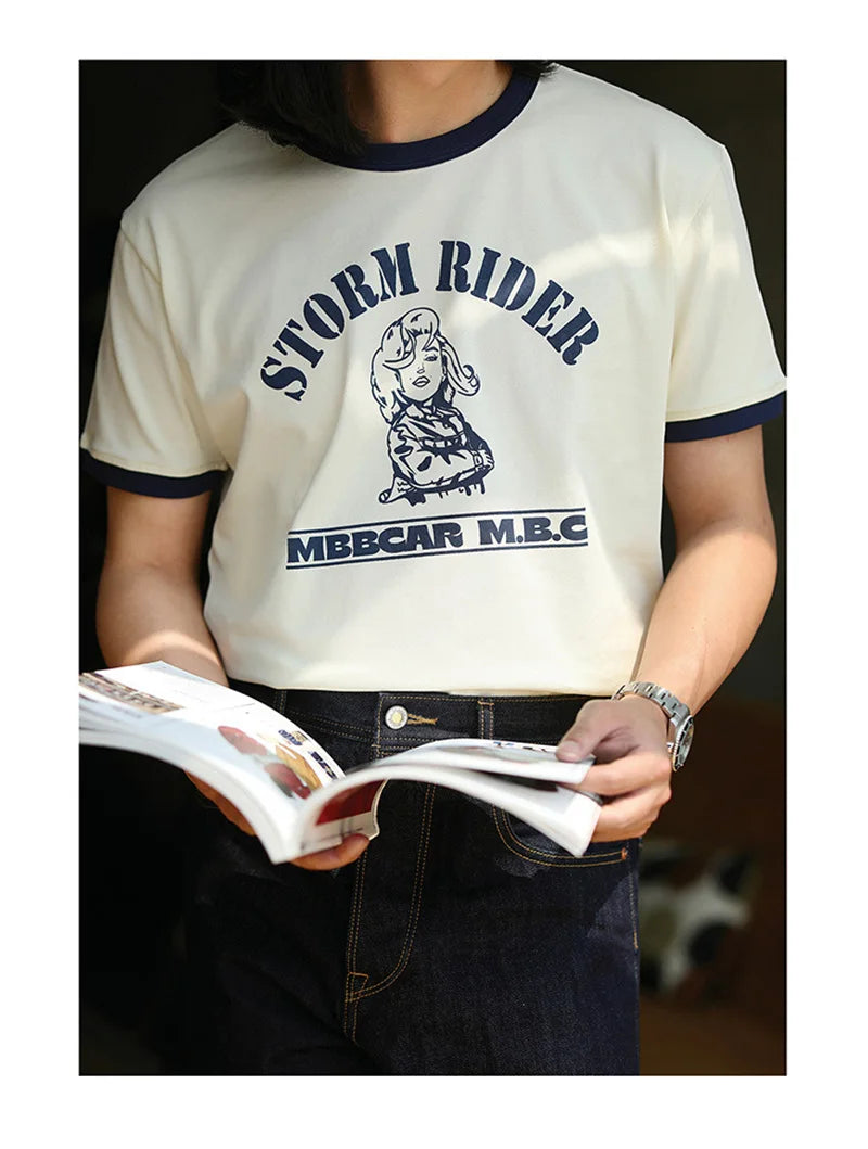 Summer Classical Monroe Retro Men's Short-sleeved T-shirt 100% Cotton Color Contrast Printing Round Neck T-shirt Street King Limited