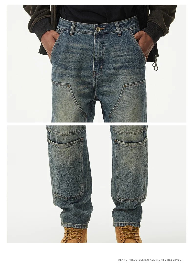 men streetwear fashion loose casual plus size denim harem jeans pant cityboy retro splice pocket cargo jeans trousers 40 38 unique cargo style 3064