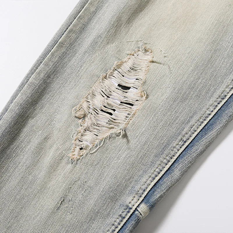 Men Jeans American Street Checkerboard Ripped Denim Pants Y2k Casual Versatile Straight Leg Trousers Hip Hop Bottoms Street King Limited