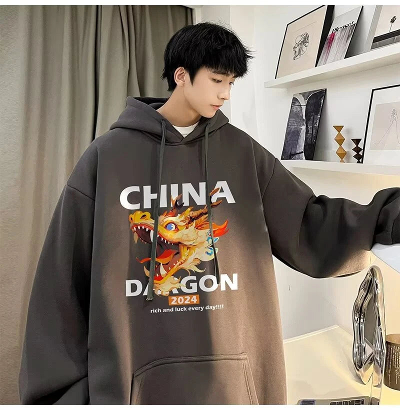 2024 New China Dragon Graphic Hoodies Men Hip Hop Streetwear Hoodie Sweatshirt Harajuku Fleece Printed Pullover Hoody Clothes Street King Limited