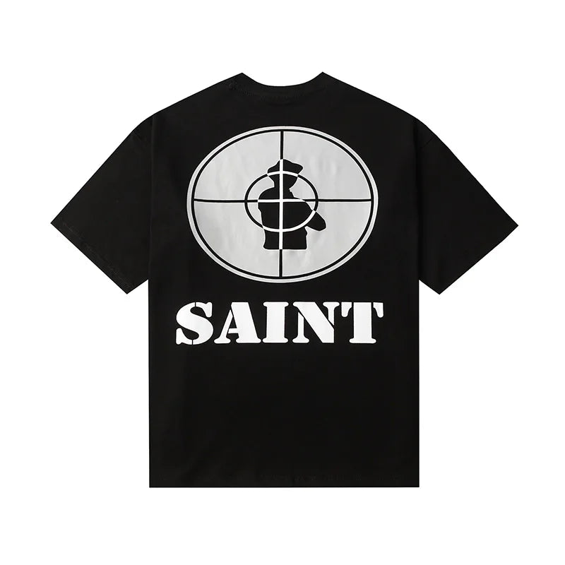 Saint T-shirt Summer Men Woman High Quality Street Hip Hop Chaopai Lovers Loose Casual O-Neck Wash Top Tees Street King Limited