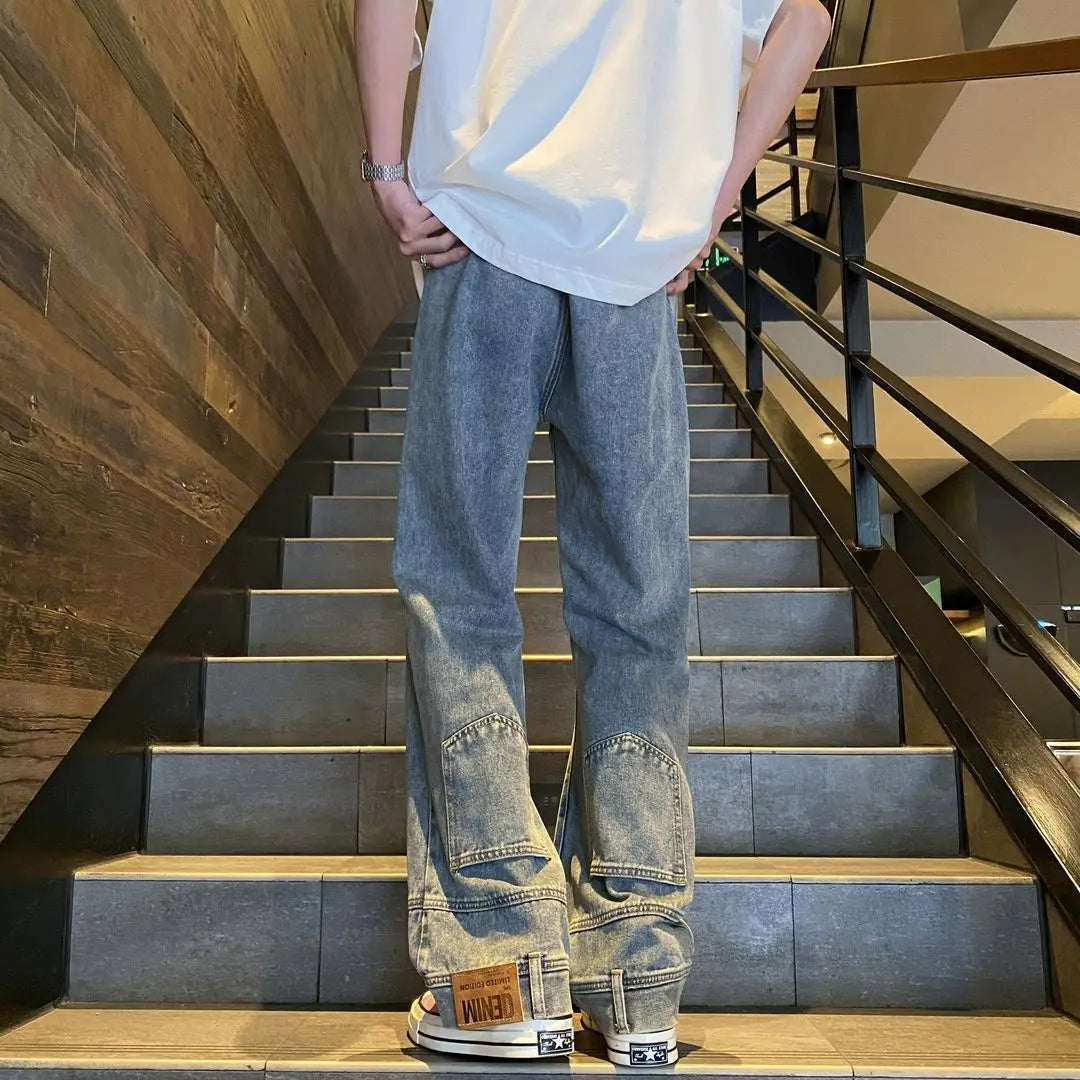 autumn vintage high street straight washed denim jeans for men and women trendy hip hop personality inverted loose casual pants denim street jeans